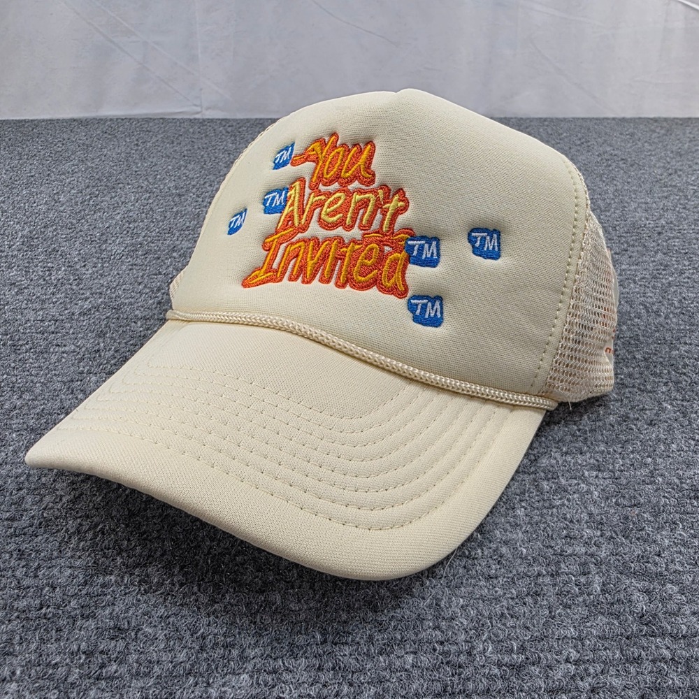 Hyde Park You Arent Invited‎ Beige Trucker Hat Smiley Face Embroidery Mesh Cap